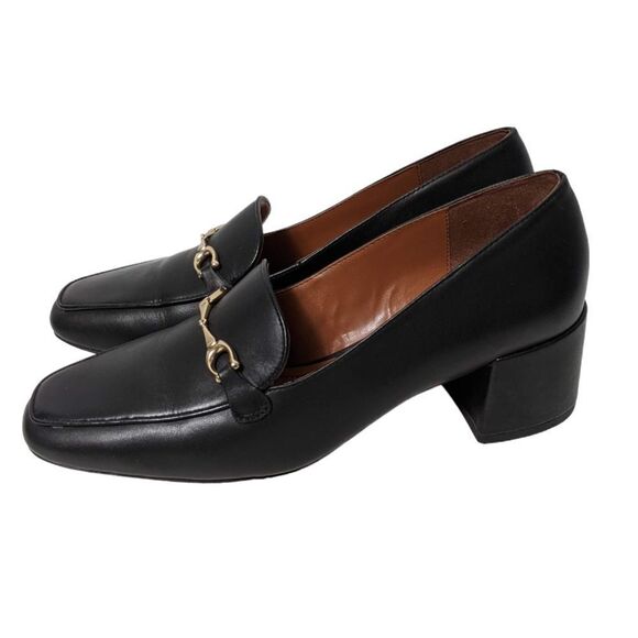 COACH Nia Leather Horsebit Heeled Loafer Pumps 8 - Picture 4 of 12